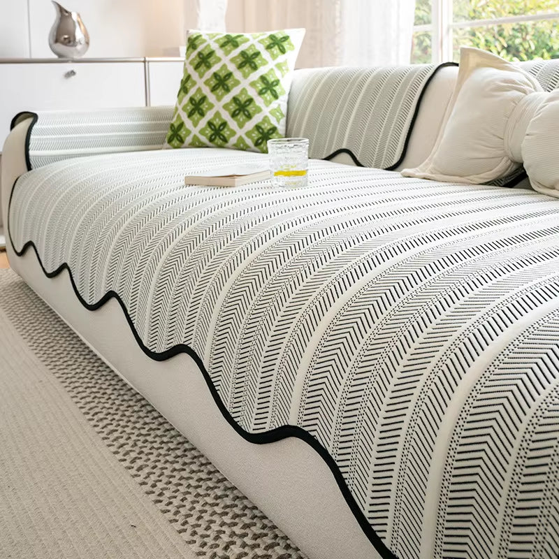 Aurivelle Herringbone Scallop Edge Sofa Cover