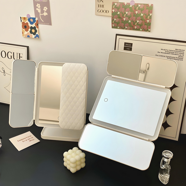 LED Vanity Mirror with Adjustable Triple Lighting and Compact Fold Design